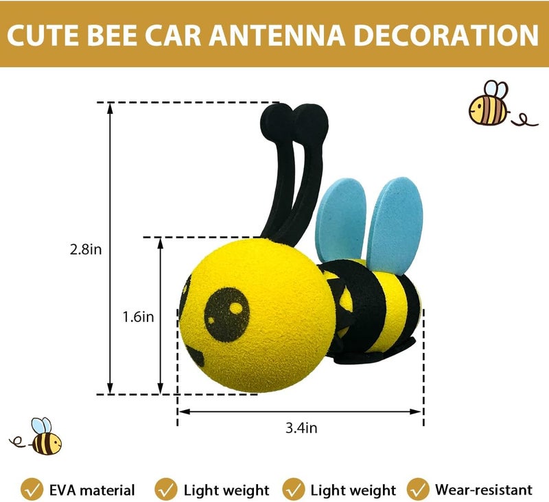 FSTURIOS Bee Car Antenna Topper, Happy Smiley Bee Antenna Ball Funny Automotive Roof Decoration, Cute Bumble Bee Aerial Ball Toppers Lovely Auto Accessory for Most Vehicles (Blue, Big Eyes) - Image 2